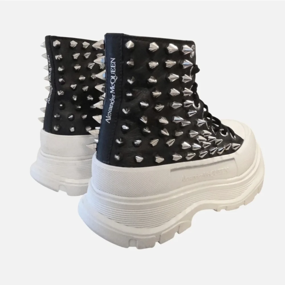 Alexander McQueen Tread Slick Spike Black Leather High-Top Sneaker Boot 39.5/9.5